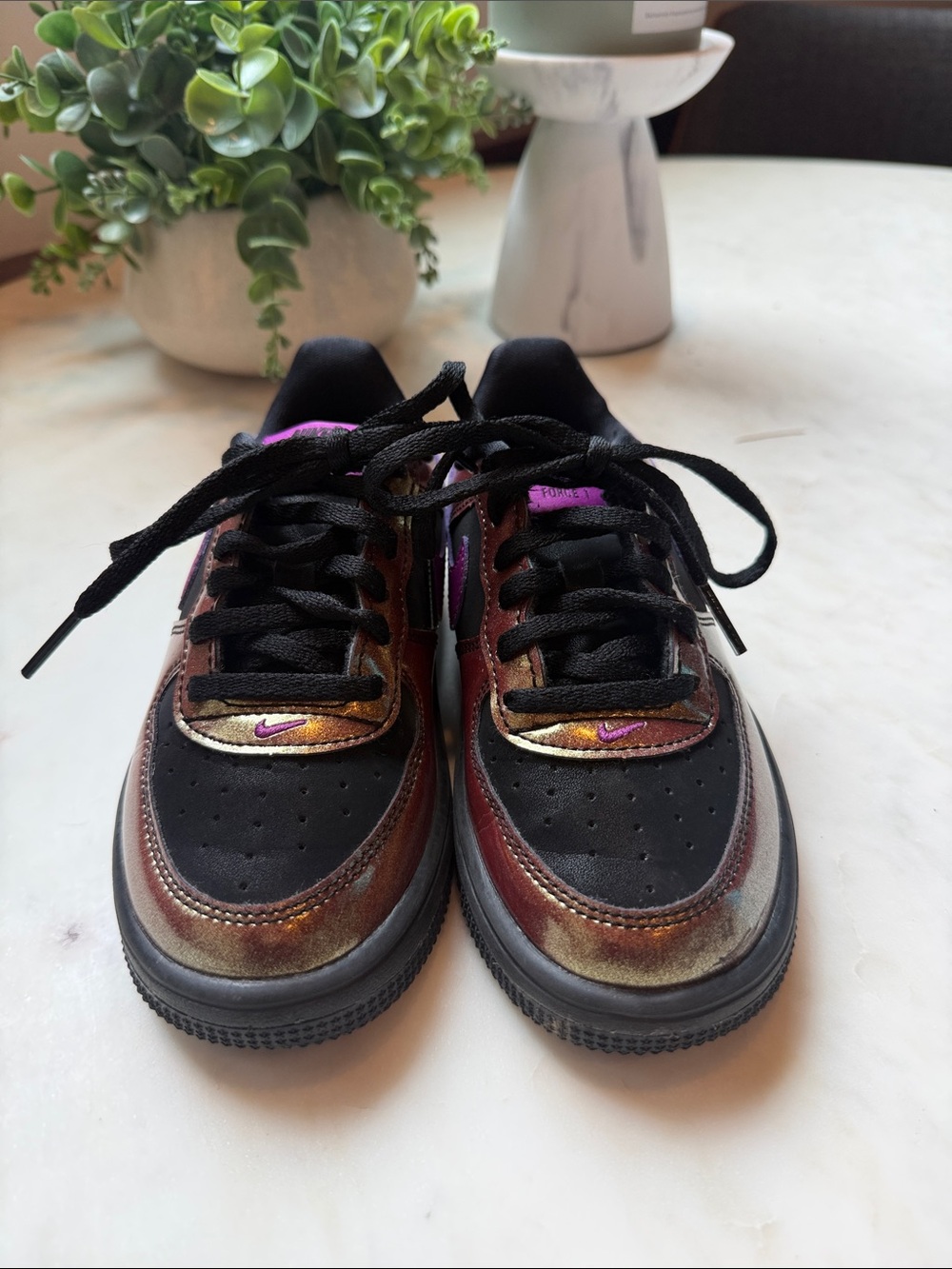Nike Kids' Force1 Iridescent Black and Purple Low-Top Sneakers - Picture 2 of 5